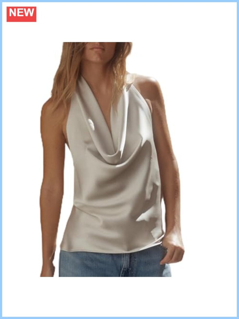 Satin Halter Top Mock Neck Backless Self-Tie Sleeveless Tank Vest